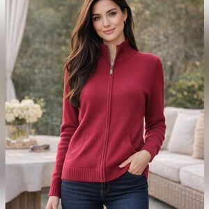 Neiman Marcus 100% Cashmere Zip Cardigan Sweater Burgundy Red Size M Soft Luxury